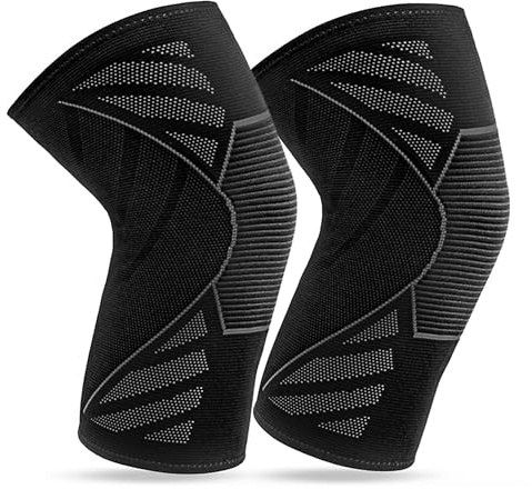 360 RELIEF Kniebandage Männer und Damen - 2 Stück Kniestütze für Sport, Gym, Joggen, Kraftsport - Meniskus Kompressionsbandage M Schwarz/Grau mit Wäschenetz