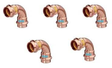 5 Stück Pressfittings Kupfer Bogen 15mm 90° 2 Muffen- 1 Produkt für Gas Trinkwasser und Heizung - V Kontur(Press)