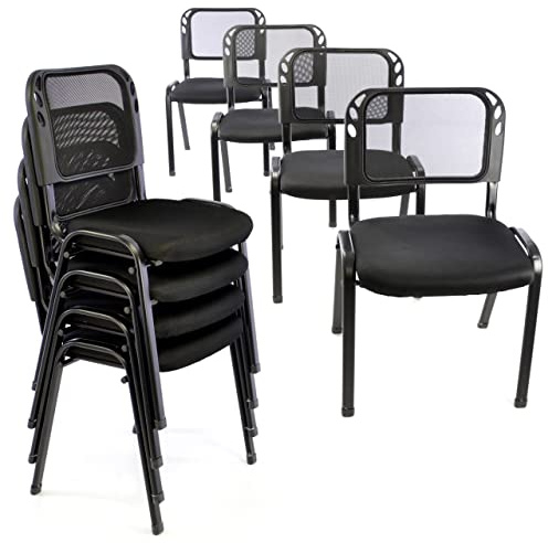 Nexos Trading Bürostuhl 8er Set Konferenzstuhl Besucherstuhl schwarz gepolsterte Sitzfläche stapelbar 52,5 x 45 x 80 cm Stapelstuhl Metallrahmen schwarz