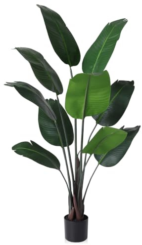 CROSOFMI Künstliche Paradiesvogel Pflanze 150cm künstliche Tropische Palme mit 10 Blättern perfekte künstliche Pflanzen im Topf für drinnen und draußen Haus Büro Garten Moderne Dekoration（1 Pack）