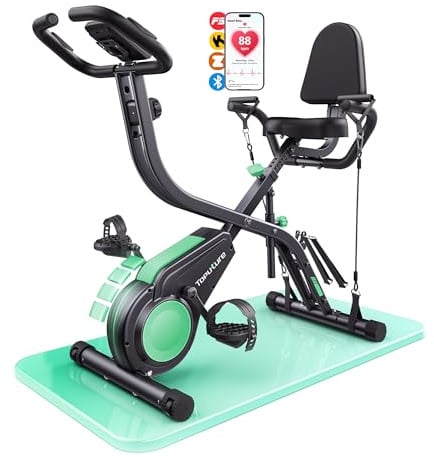 Neu Toputure Heimtrainer Fahrrad Klappbar mit App, 5-in-1 Ergometer mit Hand-Bein-Zugseilen, 16 Magnetwiderstand, Indoor Hometrainer bis 140 KG, Ultraleise