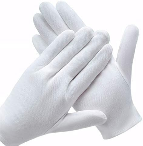 Dynozim weiße Baumwollhandschuhe für trockene Hände, SPA-Handschuhe (Groß, 12, stück)