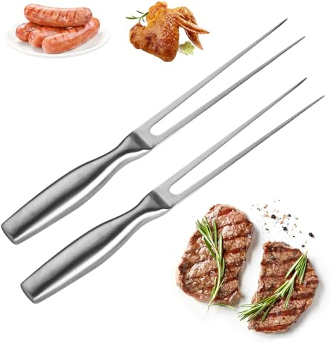 2 Stück Fleischgabel Edelstahl, Tragbar Fleischgabel mit Griff, Fleisch- und Tranchiergabel aus Edelstahl, Servier Grillgabel für Grillen Tranchieren Küche Truthahn Braten Abendessen