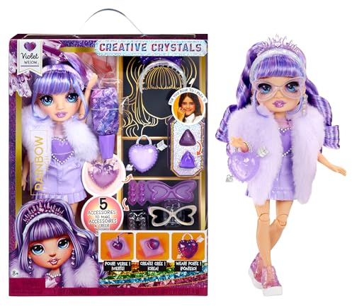 Rainbow High Creative Crystals Violet - Lila 28 cm Modepuppe mit Make It Kit für Kristall-Accessoires, Ring für Dich, Basteln,Harz-Spielset, Geschenk für Kinder ab 8, Nicht ESSBAR