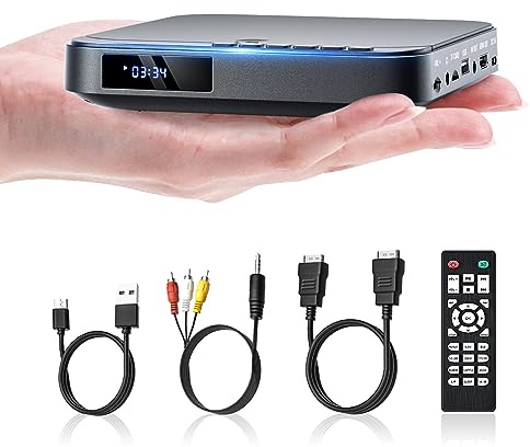 DESOBRY DVD Player HDMI für Fernseher, HD 1080P, Regionalcodefrei | DVD-Player mit HDMI/AV für TV, 1080P Full HD, USB/TF, PAL/NTSC, alle Regionen, Fernbedienung, Speicherfunktion.
