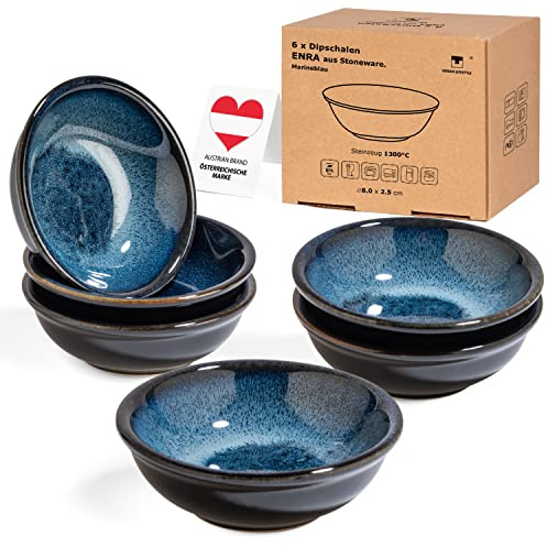 6 x Saucenschälchen Enra handgefertigt aus Edelkeramik (Marineblau) Dipschalen Dip Schälchen Sojasauce, Sushi Schälchen, Fingerfood Gewürzschalen Marmeladenschälchen