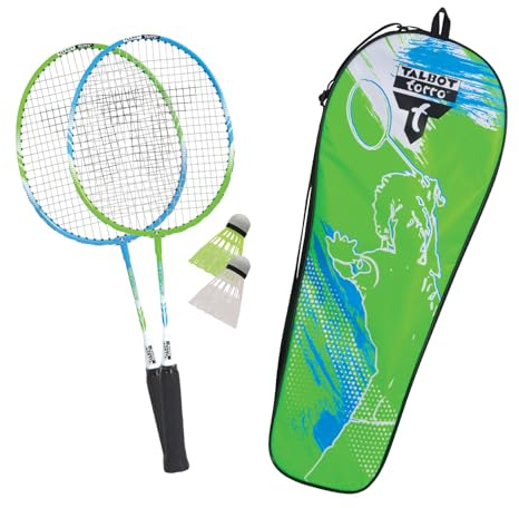 Talbot-Torro Kinder Badminton-Set 2-Attacker Junior, 2 verkürzte Schläger 53cm, 2 Federbälle, in wertiger Tasche, 449410