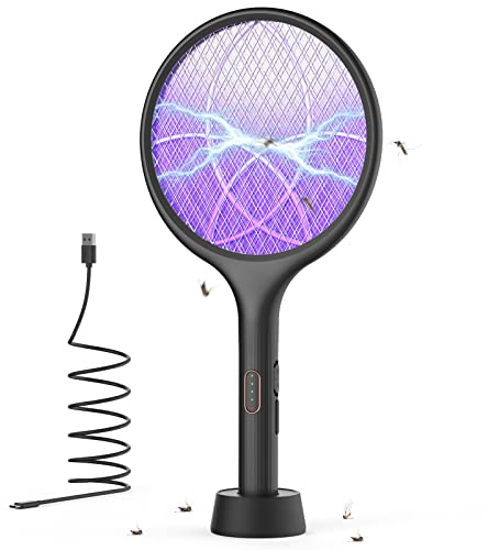 YISSVIC Elektrische Fliegenklatsche extra stark 4000V 2 in 1 USB C mit Akku Aufladbar Elektro Mückenklatsche mit UV Lichtfalle Schwarz 1 STK.