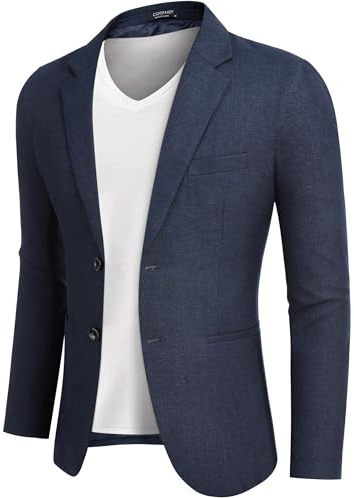 COOFANDY Anzugjacken Sakko Herren Casual Business Blazer Regular Fit 2 Knöpfe Freizeit Anzug Einfarbig Dunkelblau L