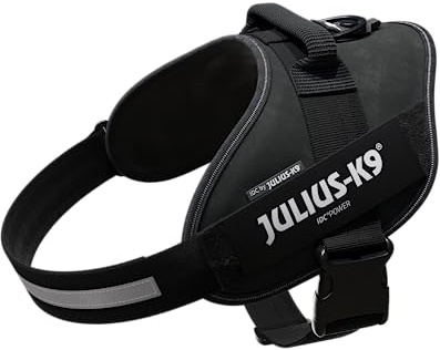 IDC Powergeschirr, XL, Schwarz - Reflektierendes Hundegeschirr mit Logo-Feld, verstellbar, atmungsaktiv, Bewegungsfreiheit, Oeko-TEX Zertifiziert, für kleine, mittlere & große Hunde