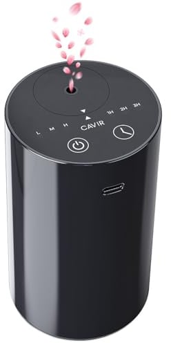 Cavir wasserloser Diffuser, Reichweite bis zu 600 Quadratfuß, batteriebetrieben, 20 ml Fassungsvermögen, mit Timer- und Nebelstufen, Auto-Diffuser, tragbar für Zuhause, Büro und unterwegs