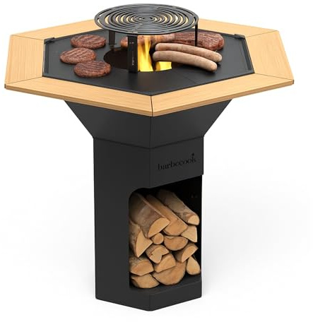 Barbecook BBQ Grill Nestor Original mit erhöhtem Grillrost und Beistelltischen und plancha, Feuerschale mit Feuerplatte, schwarz, 92x92x101cm