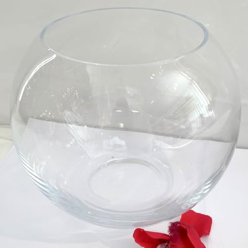 Kugelvase Klare Glaskugelvase Kristallglas Vase Höhe 15,5 cm Durchmesser 20 cm, Öffnung 12 cm, Rand Geschliffen Gewicht 1,1 Kg Mundgeblasen Sehr Gute Qualität