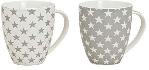 XXL Kaffeetasse 650 ml - 2er Set - Kaffeebecher mit Stern Design - Jumbo Tasse Porzellan Becher Weihnachtstasse Sterne