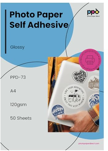 PPD 50 x A4 Inkjet Fotopapier 120g Glänzend Selbstklebend - Stickerpapier in Fotoqualität PPD-73-50