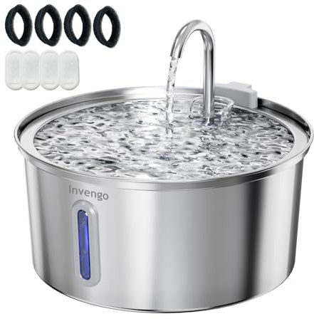 MeowFlow B40 3,2 l Katzenwasserbrunnen mit Dual-Flow-Stilen, Ultra-leise < 30 dB, 304 Edelstahl Haustierbrunnen zum Trinken, leicht zu reinigen, sicheres Design, inklusive 4 Ersatzfiltern