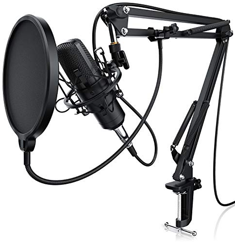 Liam & DAAN Kondensatormikrofon Mikrofonarm, Studiomikrofon Set - Großmembran Kondensatormikrofon Mikrofonarm und Spinne - Popschutz 2,5m 3,5mm Klinke zu XLR Kabel