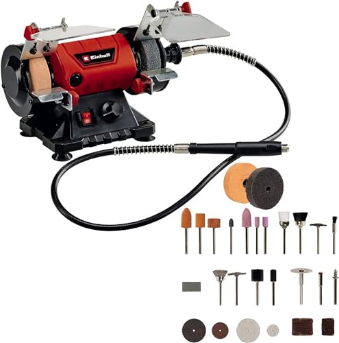 Einhell Doppelschleifer TC-XG 75 Kit (max. 150 W, Ø75xø10x20 mm Schleifscheiben, kugelgelagerte Welle, inkl. Schleifscheibe K120/K400, flexible Welle, 85-tlg. Set aus verschiedenen Aufsätzen)