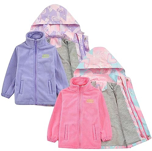 Zweiteilige Softshelljacke Mädchen Wasserdicht Regendicht Jacke Regenjacke Kinder Gefütterte Winddicht Windjacke Plüsch Jacken Warme Outdoorjacke mit Kapuze (Pink, 5-6 Years)