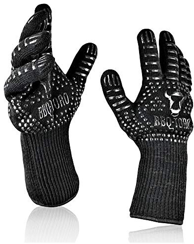 BBQ-Toro Grillhandschuhe (2 Stück) | hitzebeständig | Hitzefeste Ofenhandschuhe bis 800 °C | BBQ Grill Handschuh Set mit Anti-Rutsch Eigenschaft | Hitzeschutzhandschuh | Fireproof Gloves
