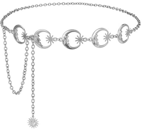 WERFORU Damen Gürtel Mode Taillengürtel O-Ring Kettengürtel Verstellbare Taillenkette Hüftkette für Kleider Silber