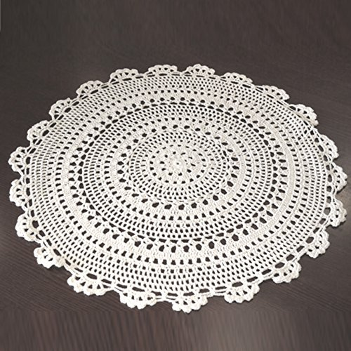 UOOOM 2 Stück Baumwolle Tischmatte Platzsets rund handgemachte Häkeldeckchen Tischsets mit Lochmuster (Weiß, Diameter 25cm)
