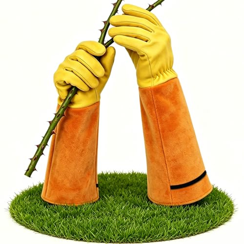 Garten Handschuhe Damen/Herren - Rosenhandschuhe, Arbeitshandschuhe Leder, Verstellbare Größe