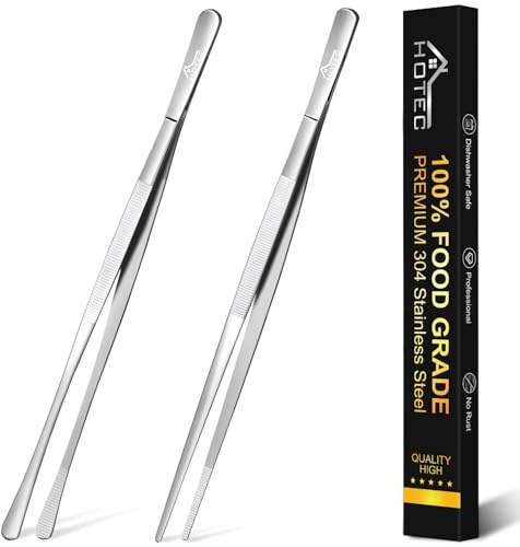 Hotec Grillzange Edelstahl Lang 30CM,Kitchen Kochpinzette,Kochpinzette Edelstahl Küche Verwendbar als Profi Zange Pinzette für Kochen Grillen und Backen - 2er Set
