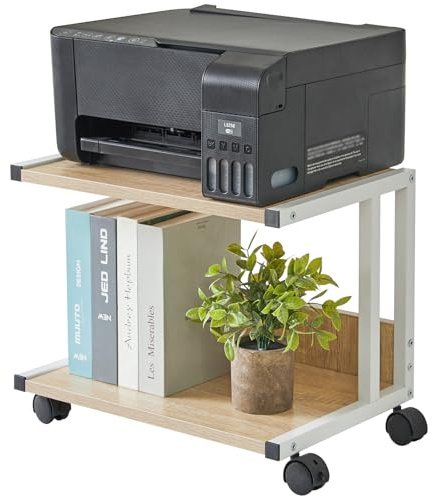 IBUYKE Unterschrank Druckerhalterung, 2-Ebenen Druckerwagen für Drucker, Mobil, Heim Desktop Organizer Regal mit 4 Rädern, für Drucker, Fax, Home Office, Hellholz TLJ007R