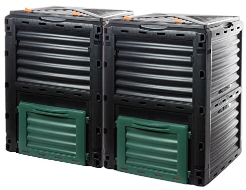 Schnellkomposter Garten 300 Liter Komposter 2er Set – Thermokomposter aus Kunststoff mit Klappdeckel, ohne Bodenplatte, 100% recycelt, Made in EU, für Küchen- & Gartenabfälle