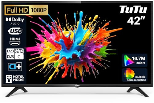 TuTu TUB42FD1N Fernseher 42 Zoll (107 cm), Full HD LED TV mit Triple Tuner (DVB-T/T2-C-S/S2), HDMI, USB-Media Player, CI/CI+, Hotelmodus