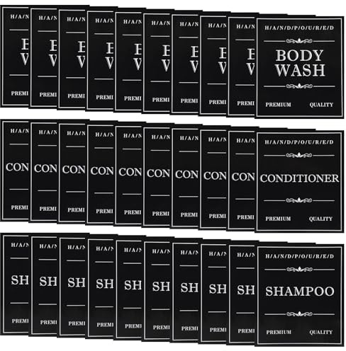 Ymapinc 30 Stück Wasserfest Shampoo Etiketten Flaschen zum Befüllen Flaschenetiketten Seifenspender Etiketten für Pumpflaschen Set Badezimmer Spender Aufkleber für Shampoo Duschgel Spender