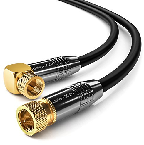 deleyCON 1m SAT Antennenkabel Satellitenkabel Koaxialkabel - HDTV Full HD 4K - F-Stecker 90° Gewinkelt zu F-Stecker Gerade - Schwarz