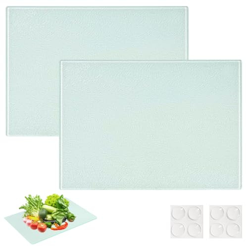 2 Stück Schneidebrett Glas 28x20cm – Glasschneidebrett aus gehärtetem Glas mit rutschfesten Füßen – Hitzebeständig, Hygienisch, Kratzfest – Glasplatte Schneidbrett für Küche & Arbeitsplatte