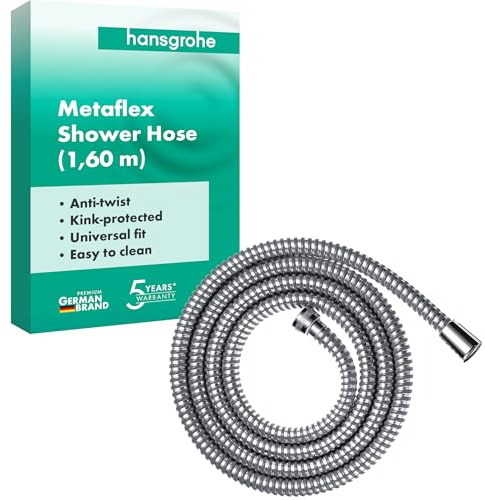 hansgrohe Metaflex - universal Duschschlauch 1,60 m, mit Verdrehschutz, flexibler Brauseschlauch mit Knickschutz, inkl. Dichtungsringe, Chrom