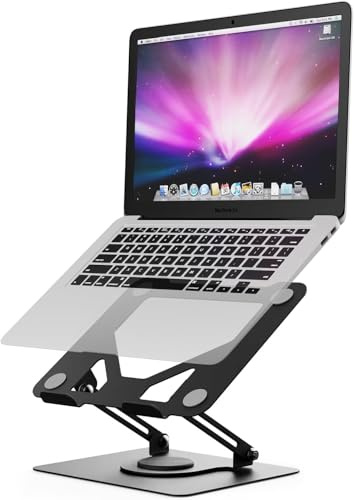 GRIFEMA Laptop Ständer Höhenverstellbar, Faltbarer Laptop Stand, bis 5 kg | 360° Drehbare Basis, Ergonomisches Belüftetes Design, Laptopständer für MacBook Air/Pro, Dell & 11-16'' Notebooks, Schwarz