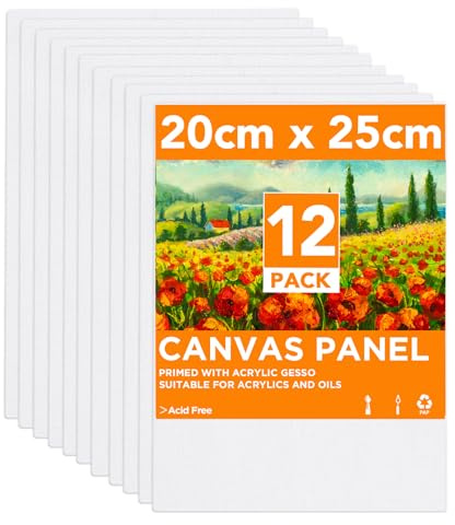 Conda 12 Stücke Leinwand zum Bemalen Aus 100% Baumwolle 20 x 25cm Leinwand Canvas Vorgespannte Weiße Künstler Panel für Acryl und Öl Malerei Sowie zum Skizzieren