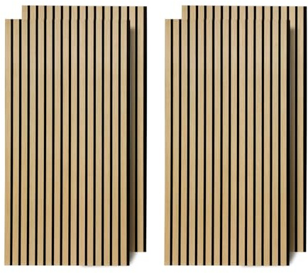 Vkechh 4x Akustikpaneele Holz 120x60 cm, Schallabsorbierende Wandverkleidung mit Holzfurnier & Filz – Modernes Design für Innenräume,Wandpaneele holz zur Raumakustik-Verbesserung,Eiche