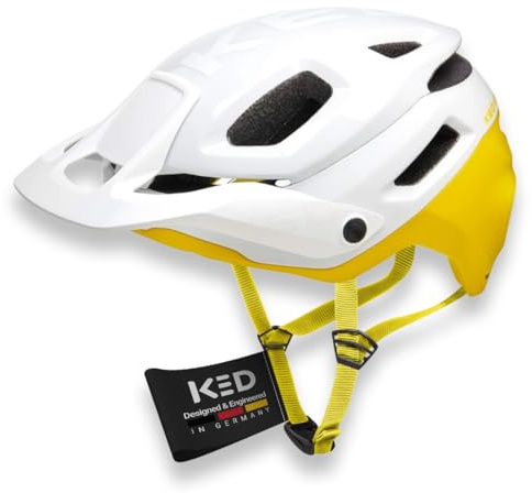 Pector ME-1 Mountainbike Helm, NTA 8776, MIPS, BOA Fit System, FIDLOCK, 14 Belüftungsöffnungen, 350g, verstellbares Visier Damen Herren, White Yellow matt, 52-58 (M)
