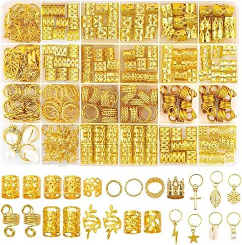 260 Stück Gold-Haarschmuck für Zöpfe,Haarschmuck Gold,Dreadlocks Schmuck | 17 Stile Loc Schmuck für Haar-Dreadlock,Haar Accessoire,Haar Schmuck,Zopfschmuck mit Goldenen Anhängern für Dreadlock-Zubehör