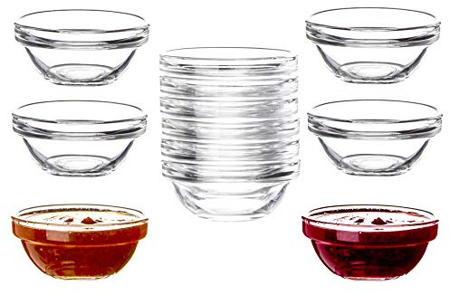 BigDean 12 Dipschalen Ø 6 cm aus gehärtetem Glas 30ml für Dips & Marmelade | Stapelbar - Für Spülmaschine & Mikrowelle - Mini Soßen-Schalen für Tapas, Ketchup & Buffet, Konfitüre usw.