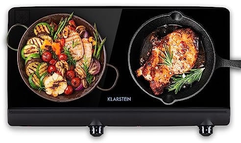 Klarstein Glaskeramik Kochfeld, Einbau mit 2 Platten, 2400 W Elektro zum Kochen, Modernes Glaskeramikkochfeld, Glaskeramik Herdplatte mit 2 Kochfelder