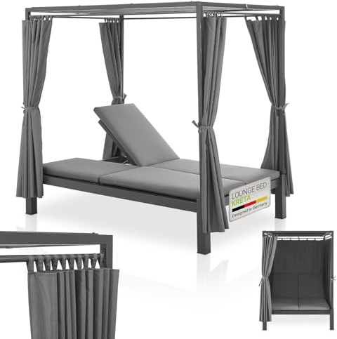 Juskys Doppel Loungebett Kreta - Gartenliege für 2 Personen - Dach & Rückenlehne verstellbar - Sonnenliege für Terrasse, Garten & Balkon - Liege Grau