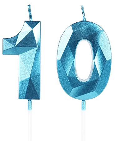 Geburtstagskerzen Zahl 10 Blau - 3D Blaue Kerzen zum 10 Geburtstagsdeko (Nummer 10 Kerze, Tortenkerzen) Geburtstagsparty, Feier