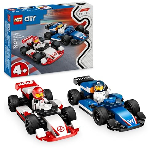 LEGO City F1 Williams Racing & Haas F1 Race Cars - Toy Formula 1 Building Models with 2 Driver Minifigures & Start Lights - Small Gift Idea for 4+ Year Old Toddlers, Boys & Girls - 60464
