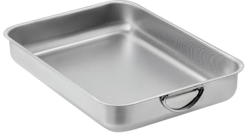 ROSSETTO Backblech Edelstahl Verbessert Rechteckig Auflaufform mit Griffen Ofenblech Kuchenblech Backofen Ofenform für Lasagne Spülmaschinenfest Wabenartige Textur (25cm)