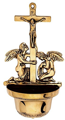 arterameferro Weihwasserkessel aus poliertem Messing zur Wandmontage, mit Engeln, Kirche