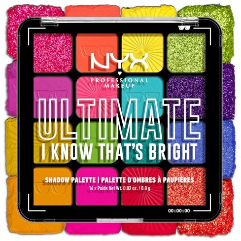 NYX Professional Makeup Lidschattenpalette mit 16 Farbtönen, Intensives und langanhaltendes Finish, Vegane Formel ohne Inhaltsstoffe tierischen Ursprungs, Ultimate Shadow, Farbton: Brights