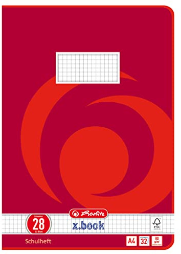 herlitz Schulheft A4, 32 Blatt, Lineatur 28, kariert mit Doppelrand, 5 Stück