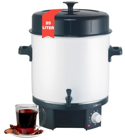 Clatronic® 2in1 Heißgetränke- & Einkochautomat mit 25L Tankinhalt | Einkochtopf für z.B. Glühwein oder Punsch | Glühweinkocher mit Emaillierung & integriertem Ablaufzapfhahn | 1800W | EKA 3338